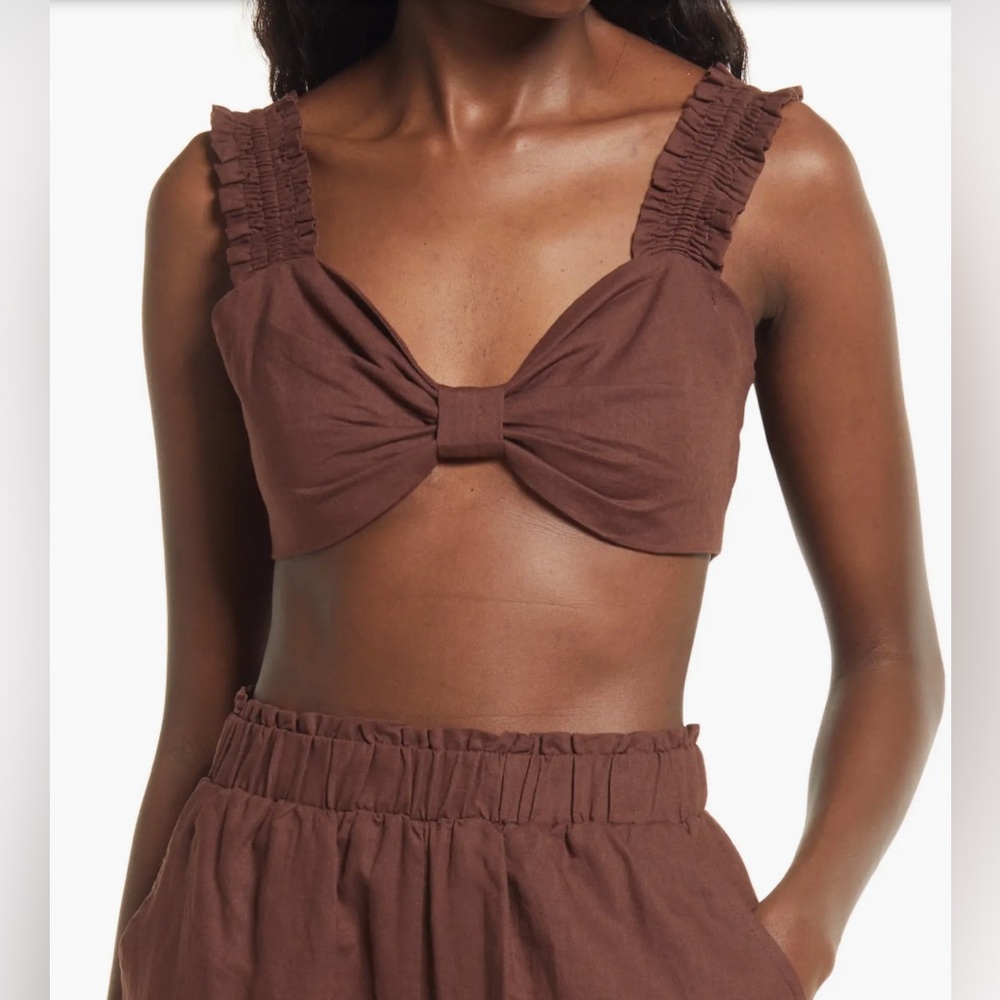 Charlie Holiday Chocolate Brown Diana Linen & Cotton Bra Top.  Small (4)…